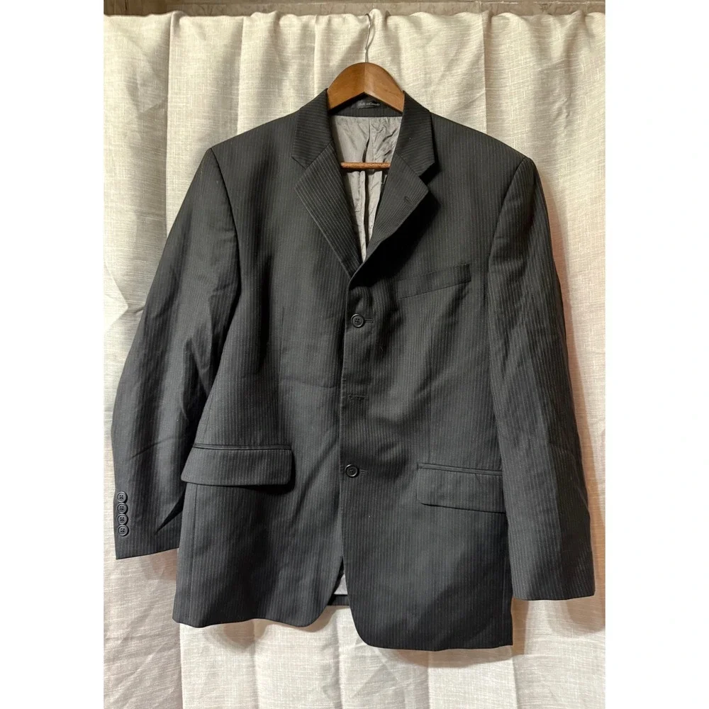 Calvin Klein Men's Blazer Medium Striped Black Pin Strip 100% Wool Single Breast
